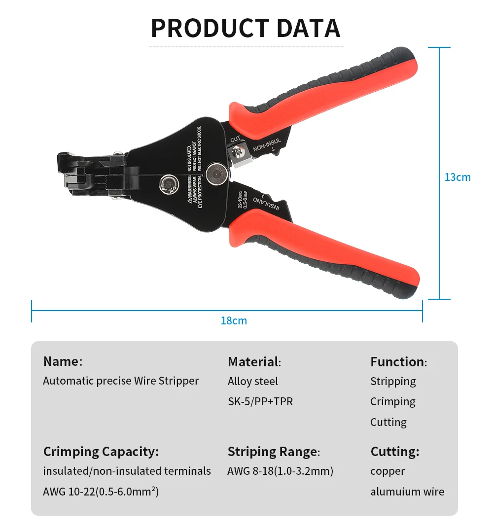 Multifunktionale Abisolierzange, Werkzeuge, automatischer Abisolierschneider, Kabel, Draht, Crimpen, Elektriker für 8–18 AWG – Detail 1