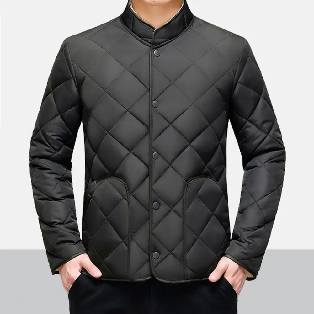 Manteau en coton épaissi à simple boutonnage pour homme, manteau d'hiver confortable, rembourrage en peluche optique, col montant, protection chaude du cou Plus