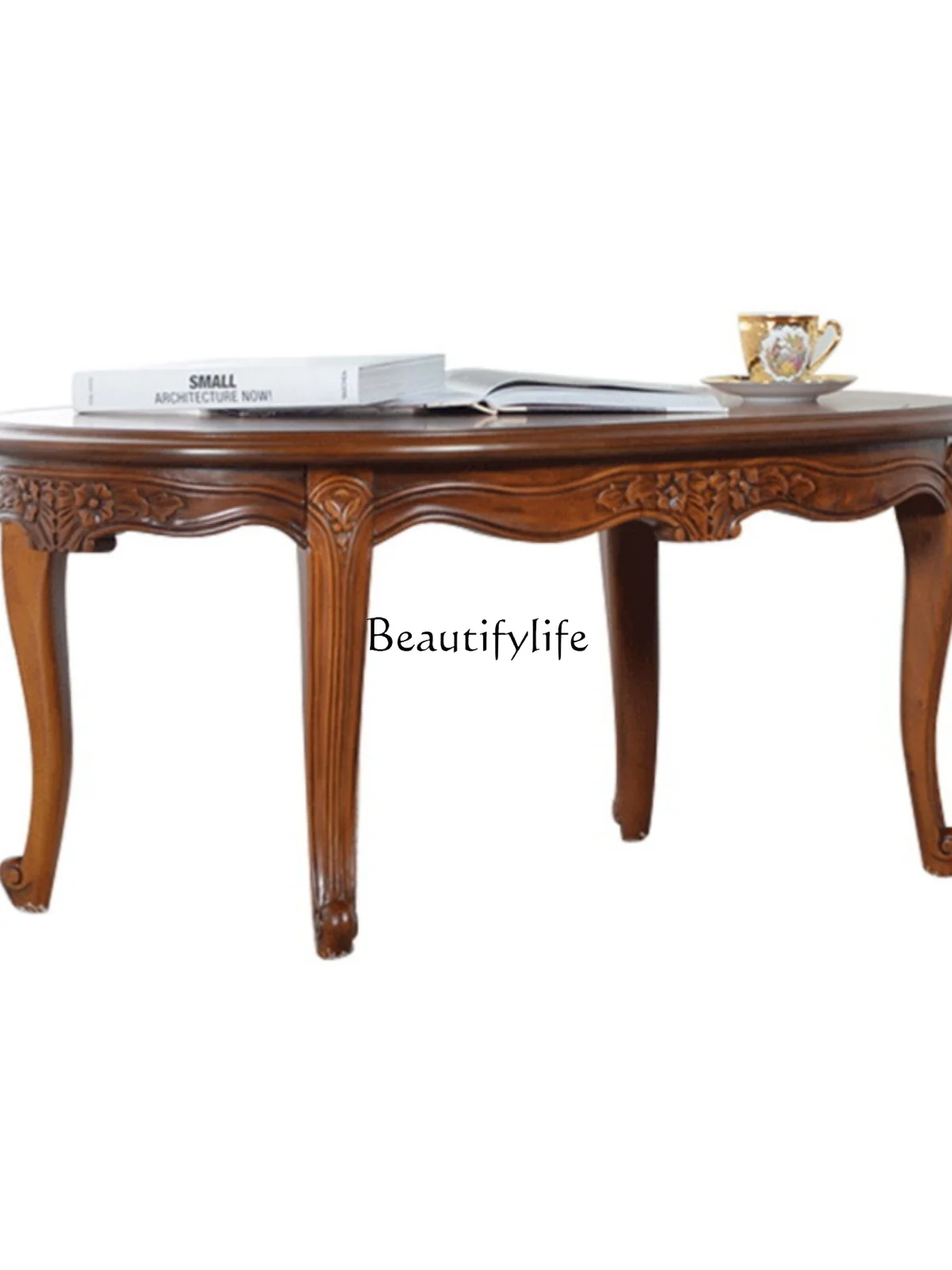 

Wood Carved Coffee Table American Sofa European Small Apartment Living Room Coffee Table