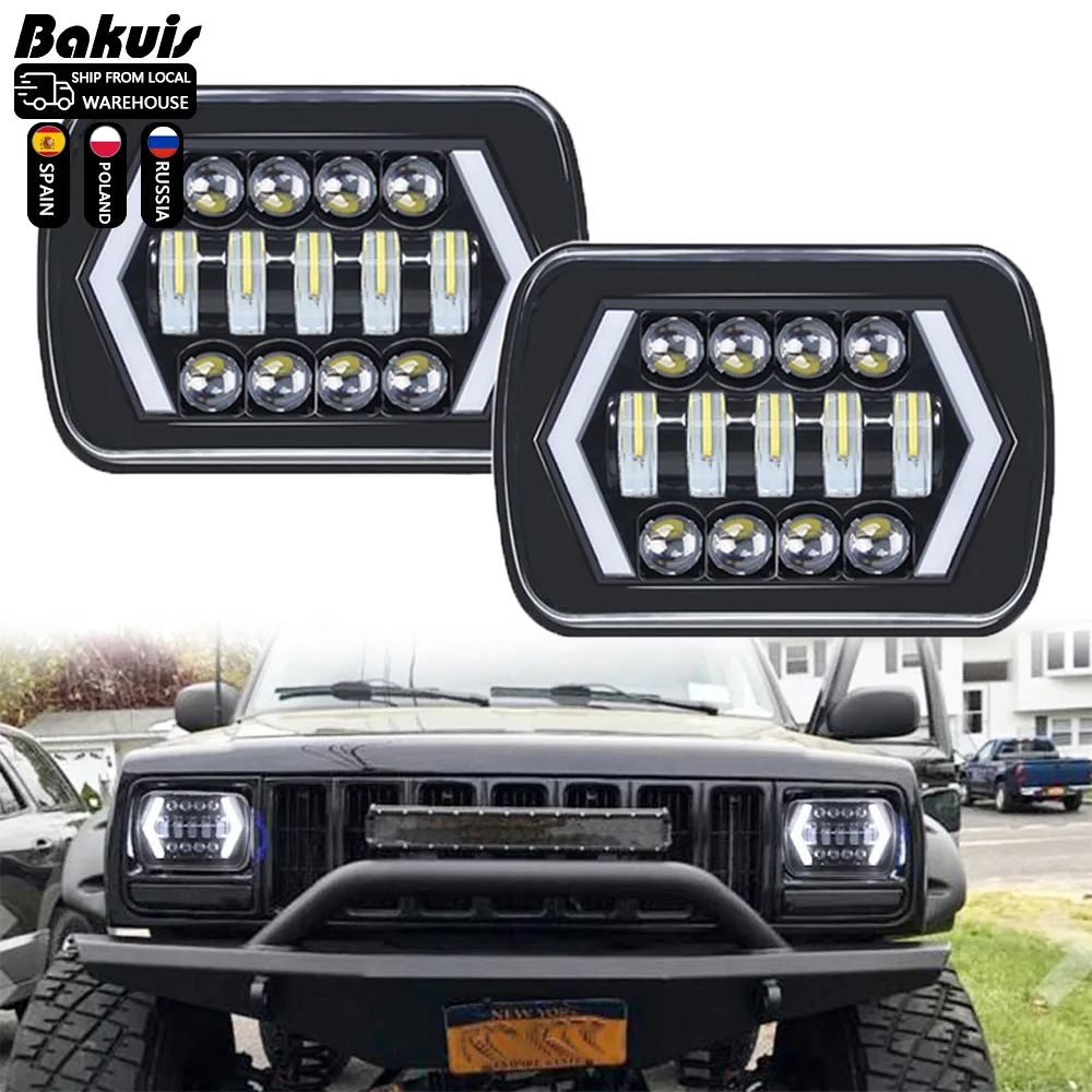 5x7 Led Headlights 7x6 High/Low Beam with DRL Turn Signal Light Sealed Beam Compatible with Jeep Wrangler YJ Cherokee XJ