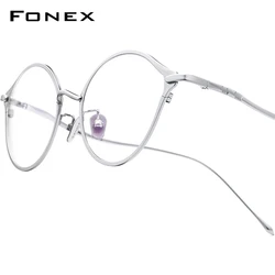FONEX Pure Titanium Glasses Frame Women Brand Design Retro Cat Eye Eyeglasses Japanese Ultralight High-end Cateye Eyewear 85657