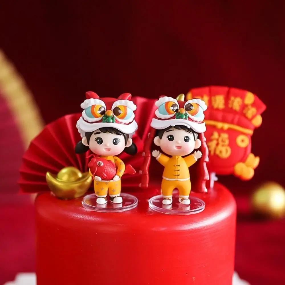 Juguetes para niño y niña, muñeca de danza del león, Año Nuevo Chino, estilo chino, estatua de danza del león, adornos de danza del león rojo, decoración de pasteles