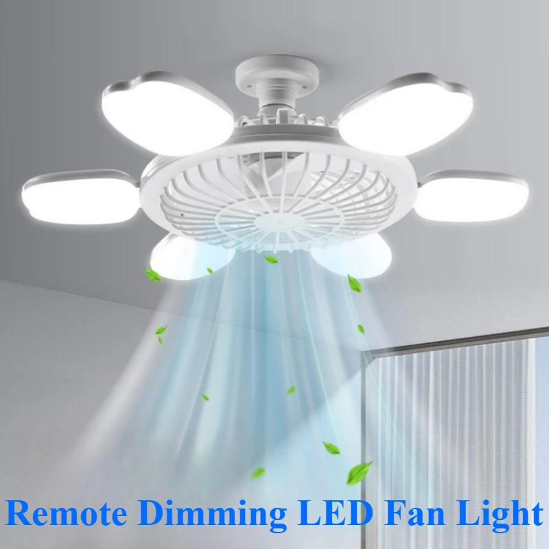 E27 LED Fan Light with Remote Control Dimming 6 Speed Wind Speed Adjustment Fan Light Home Living Room Bedroom Fan Pendant Lamp