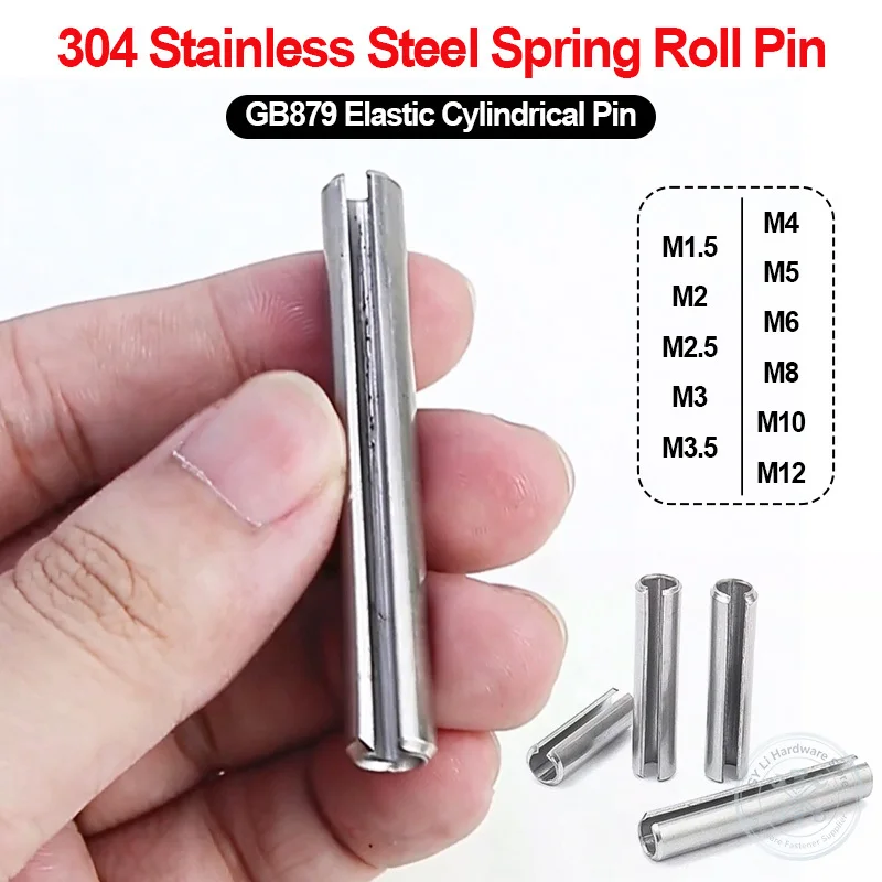 M1.5 M2 M2.5 M3 M3.5 M4 M5 M6 M8 M10 M12 304 Stainless Steel Slotted Spring Roll Pin Elastic Cylindrical Pin Anti Rust Fastener