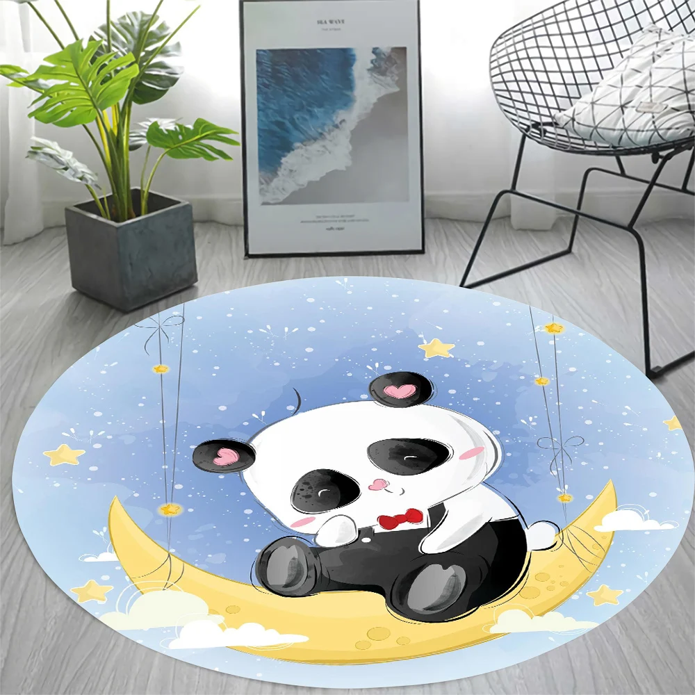 

CLOOCL Popular Round Carpet Cute Cartoon Panda Print Flannel Carpet Home Living Room Large Rugs for Kids Room Mat Decor