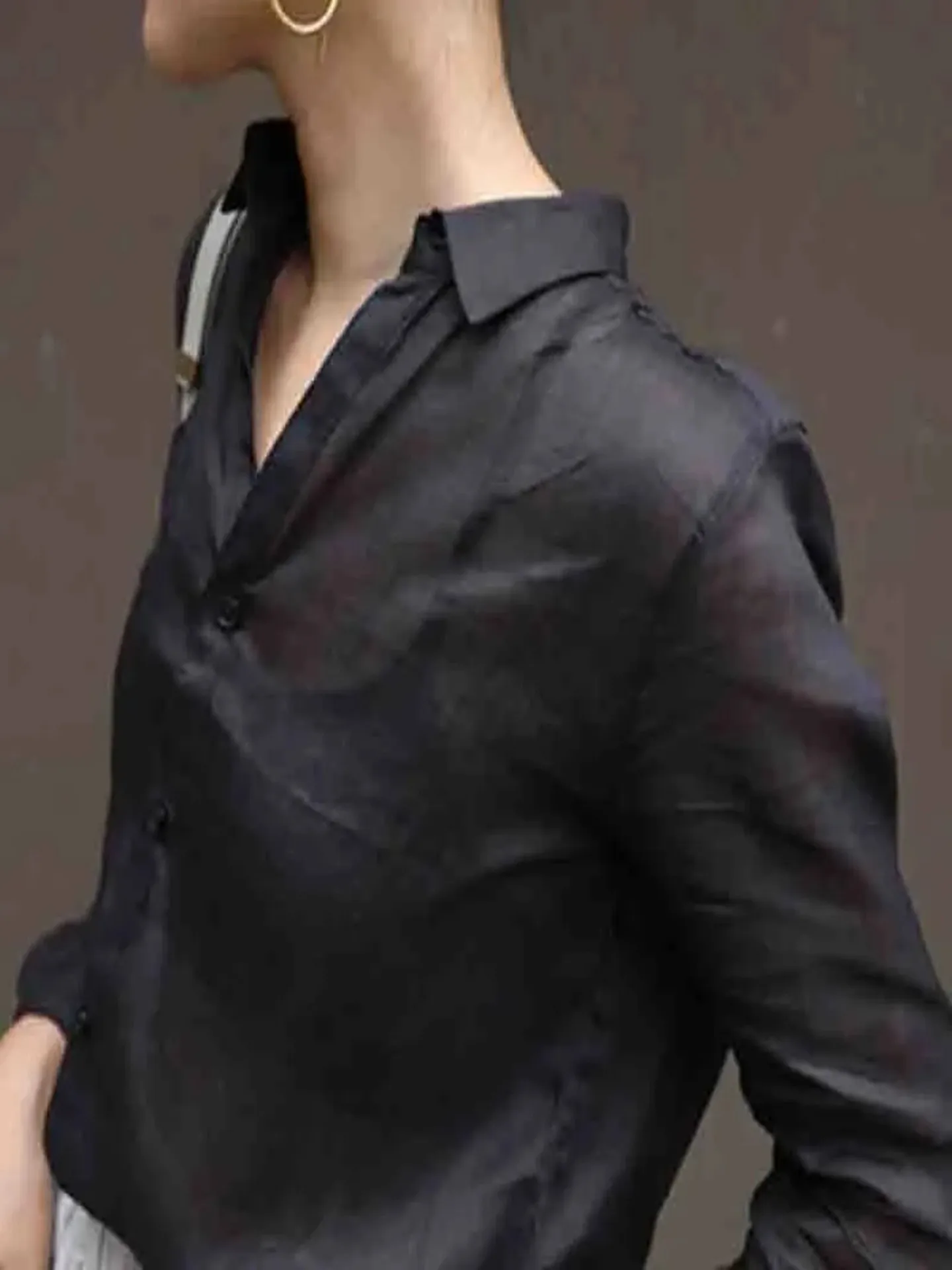 Dames longue Sve lin irt Protection UV col rabattu décontracté confortable respirant printemps Faion trajet Sle