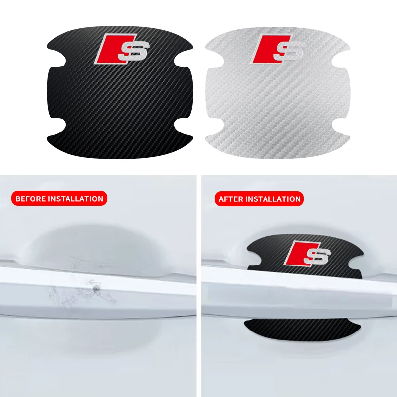 4 قطعة ألياف الكربون باب السيارة السلطانية مقبض المضادة للخدوش ملصق لأودي A4 B7 B8 B9 A3 8P 8V 8L A5 A6 C6 C5 C7 4F A1 A7