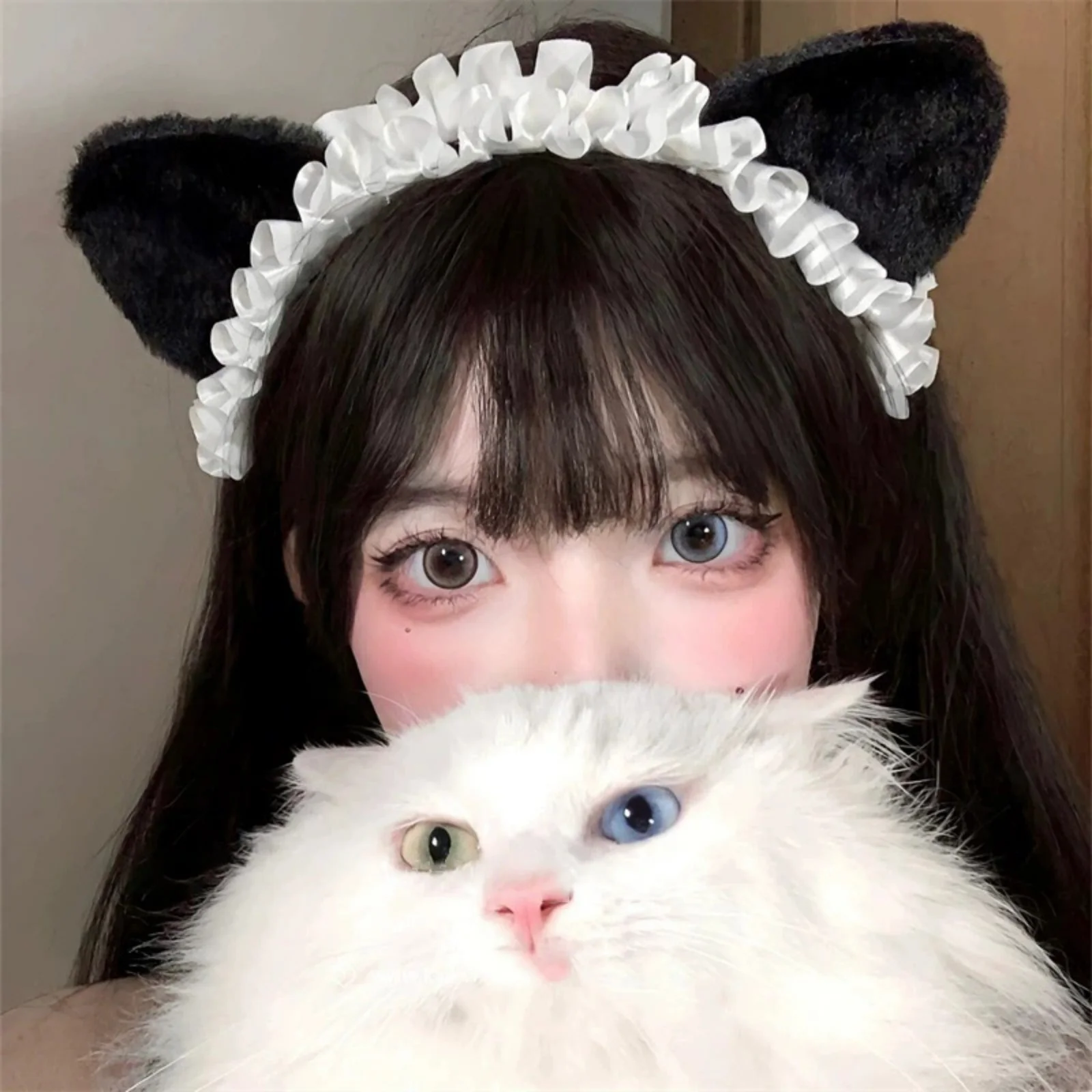 2 Stück süße Katzenohren-Stirnbänder im japanischen Stil, süße Haarreifen mit hohem Totenkopf-Oberteil, Lolita- und Dienstmädchen-Cosplay-Haar-Accessoires – Detail 3