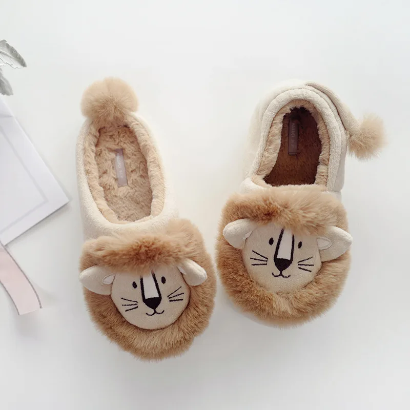 Winter Slippers Thickened Warm Anti Slip Cartoon Brown Lion Shoes Women Cute Cartoon Indoor Home Cotton Slippers сандали женские