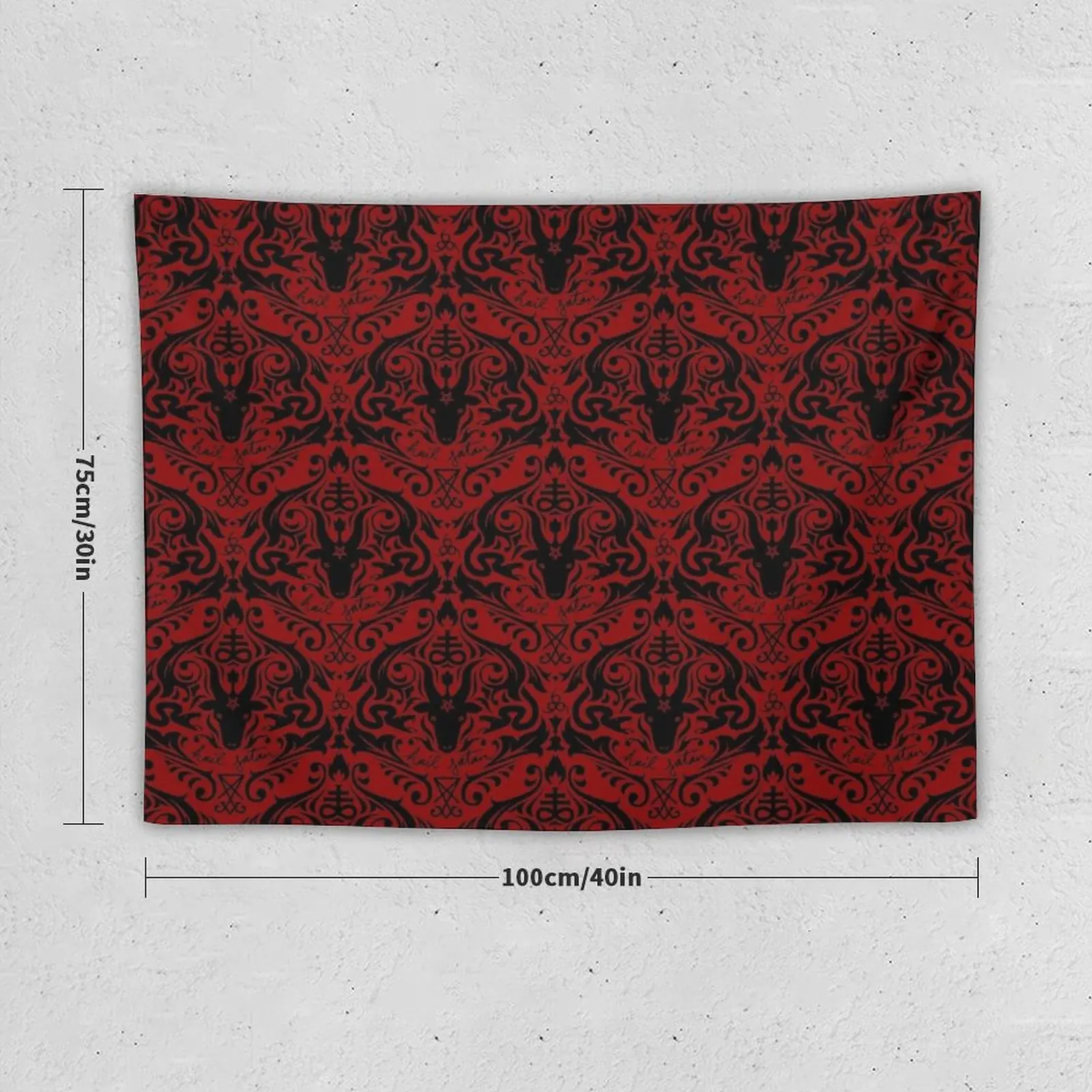 Damask - Hail Satan (Black & Red default) Tapestry Room Aesthetic Decor Bedroom Organization And Decoration Tapestry