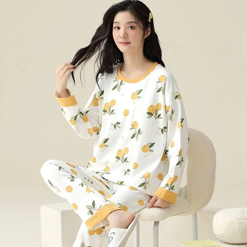 2024 New 100% Cotton Pajamas Women's Spring Autumn Long Sleeve Sleepwear Korean Version Plus Size Cotton Winter Loungewear Suit