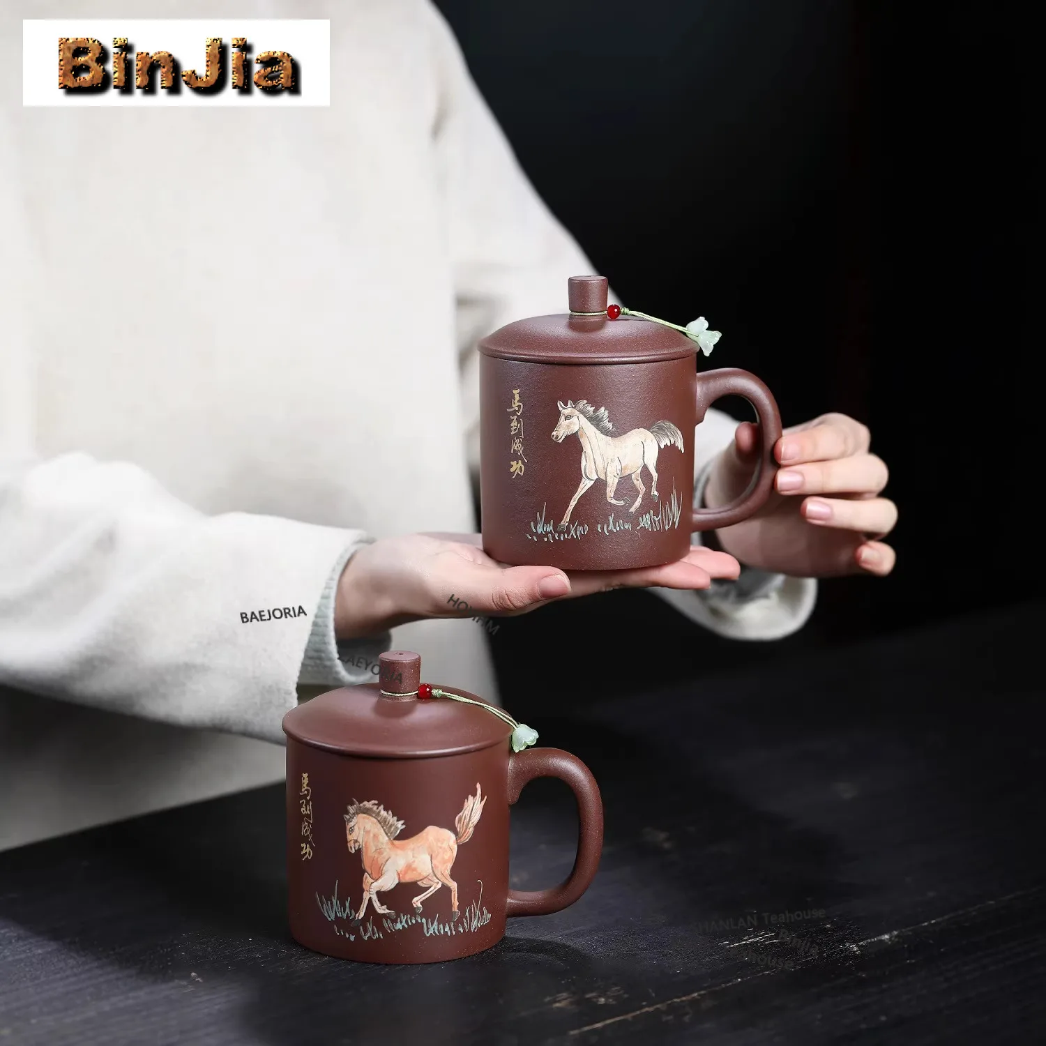 

340ml Yixing Purple Clay Horse Coffee Mug Antique Hot Chocolate Cup Afternoon Tea Mug Office Water Cup Tea Items Ornaments Craft
