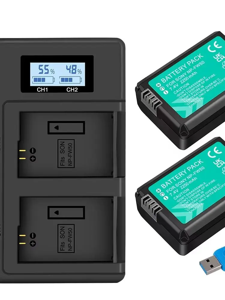 NP-FW50 NP FW50 NPFW50 NP FW50 7.4V 2000mAh Bateria do aparatu Sony Alpha A6500 A6300 A6000 / Podwójna inteligentna ładowarka USB do NP FW50 — zdjęcie produktu 7