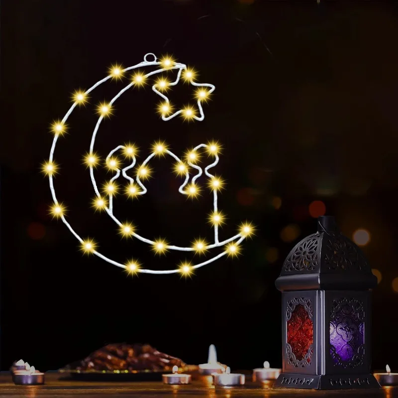 

Ramadan Festival Star Moon Palace Window Lamp for Eid Party Decor Home Celebration Islamic Holiday Atmosphere Lighting
