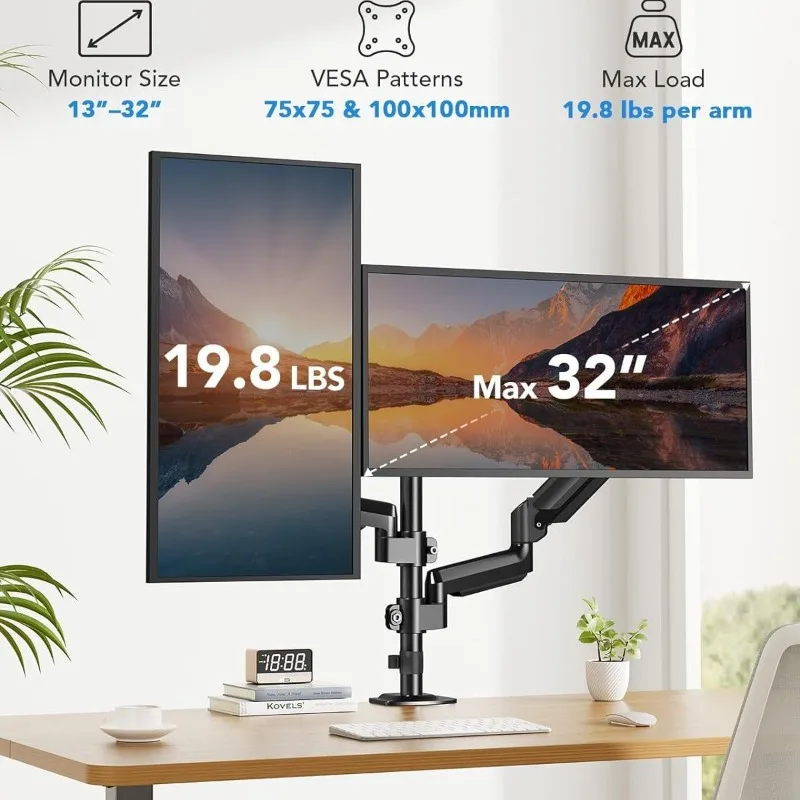 Dual-Arm Gas Spring Monitor Mount for 17-32