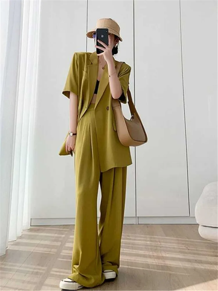 

Formal Woman Office Clothes Two Pieces Set Summer Chic Casual Loose Business Blazer Pantsuit Women Fashion Korean Trousers Suit