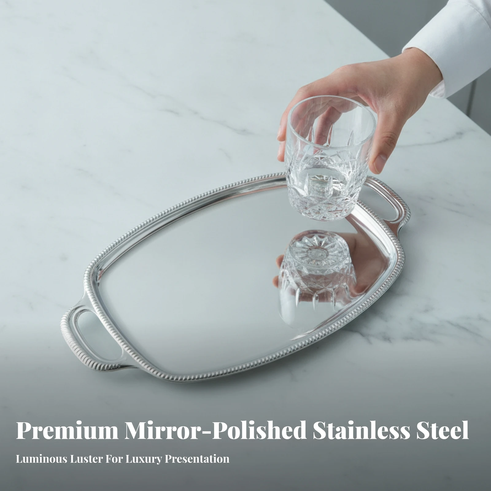 Serving Tray with Handles Silver Serving Platter with Handles Stainless Steel Tray Modern Sturdy for Hosts, Parties