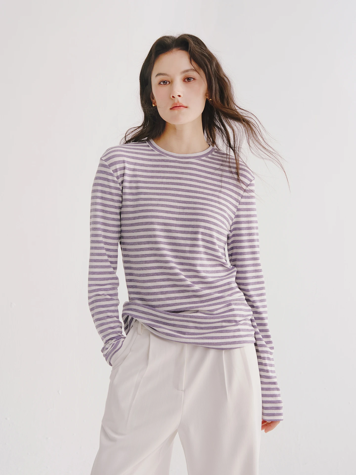 

Женская приталенная футболка Next Wed Purple Vine с круглым вырезом, в полоску, с длинным рукавом, из смесового полиэстера, для повседневной носки