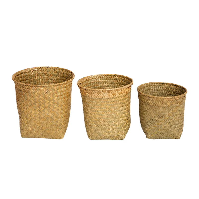 Handmade Wicker Baskets Remote Control Toy Sundries Small Storage Container Seagrass Woven Plant Pot Home Storage