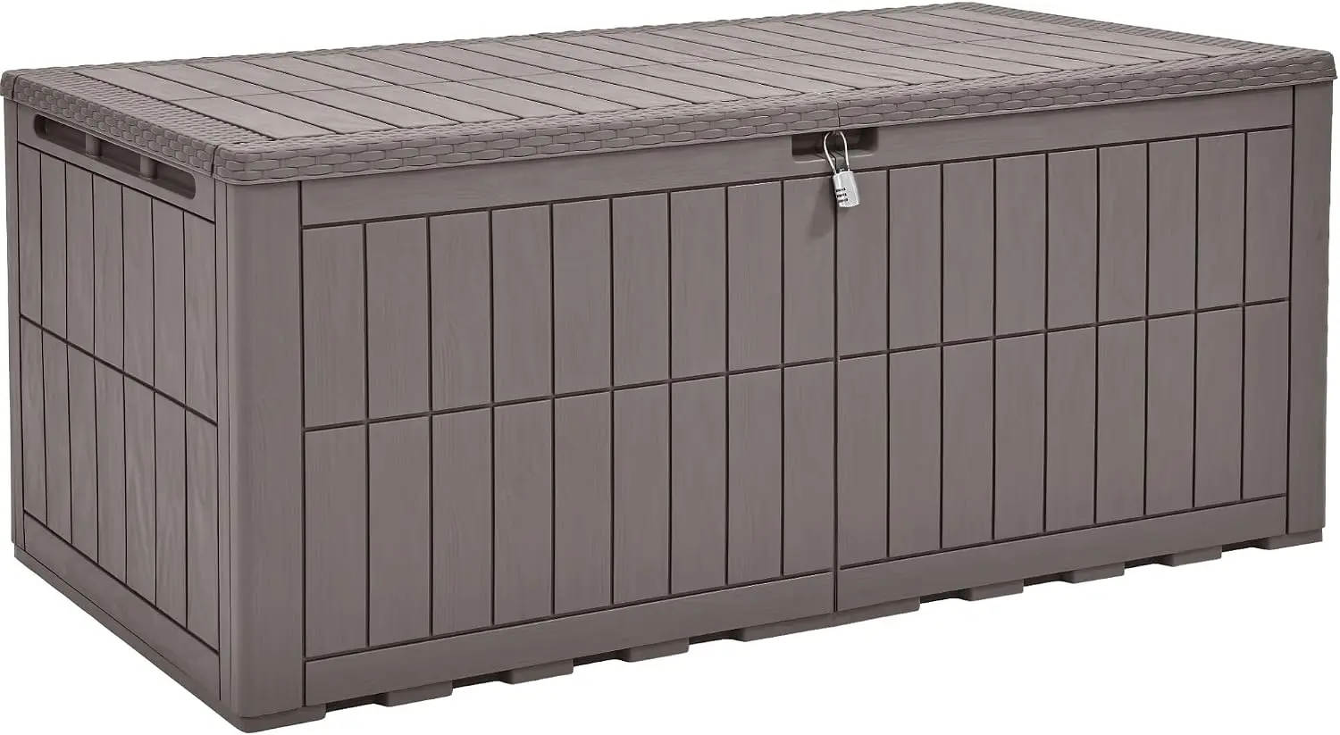 XL Resin Weather‑Resistant Outdoor Deck Storage Box with Lockable Lid, Large‑Capacity 200 Gallon Patio Organizer Container for Backyard Poolside Garden Storage, Black