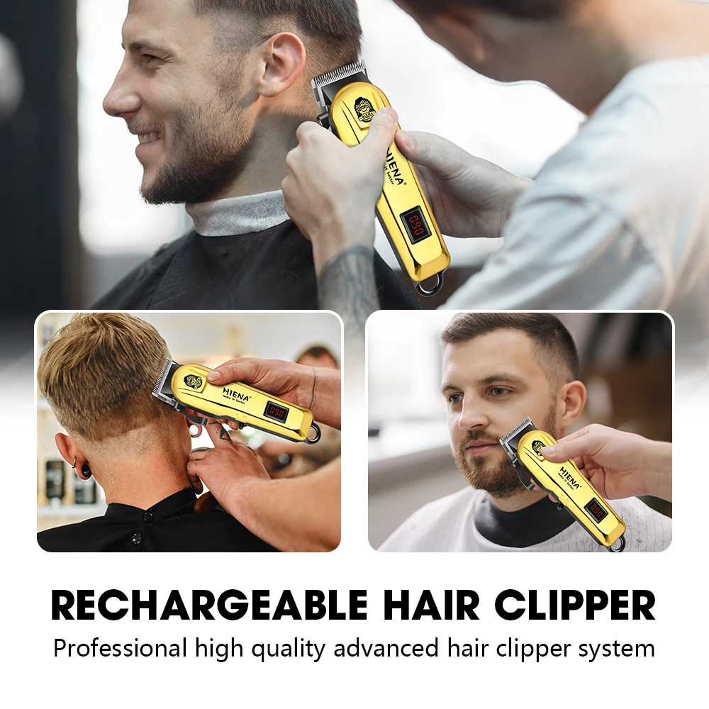 ماكينة قص الشعر الاحترافية لقص الشعر للرجال ماكينة حلاقة ذهبية ثلاث قطع قابلة لإعادة الشحن مجموعة أدوات تشذيب الشعر اللاسلكية