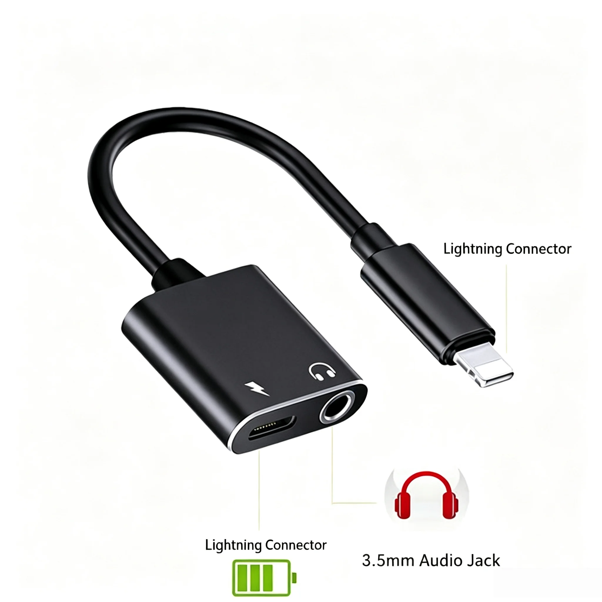 2-in-1 Lightning to 3.5mm Audio Charger Adapter, Support Music Call while Charging for iPhone