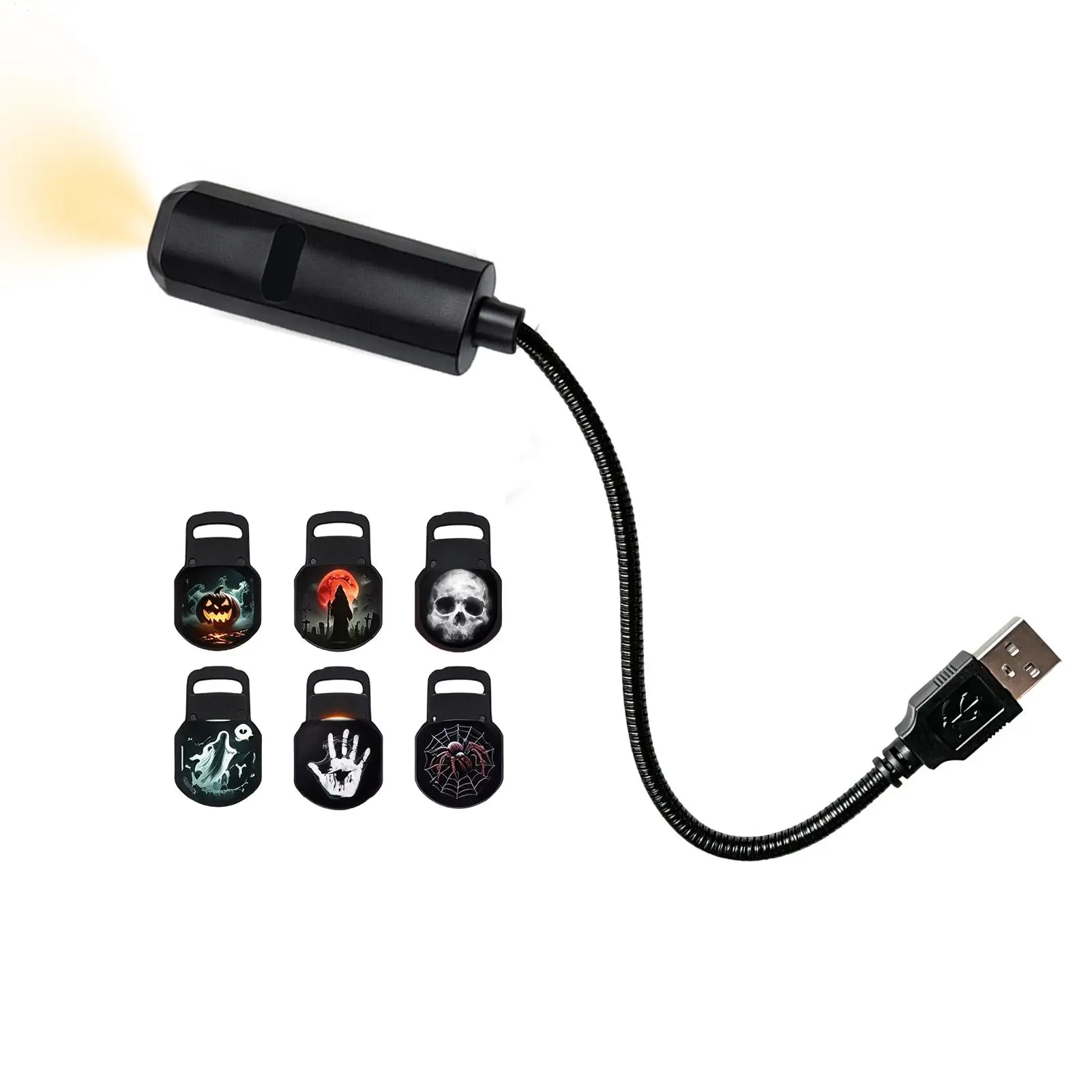 Halloween 6 Patterns Projector Lights USB Powered 360° Multi-Angle Rotation Creating Halloween Atmosphere Light Projector Lamp