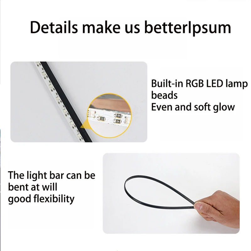 Universal Hide Light Bar Car LED Ambient Light 64 RGB Color Car Interior Acrylic Light Guide Decoration Atmosphere Light 18in 1