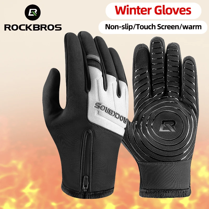 ROCKBROS Autumn Winter Gloves Touch Screen Bicycle Gloves Full Finger Keep Warm Gloves MTB Road Warm Long Wrist Cycling Gloves