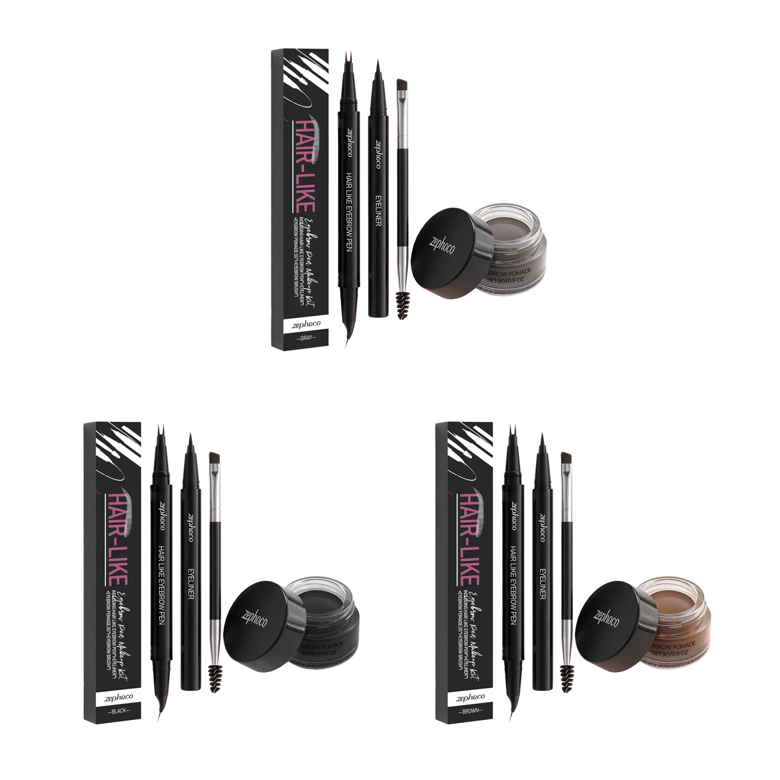 Waterproof Eyebrow Powder Eyeliner Set Long Lasting Natural Eyebrow Contour Color Rendering Grey Eye Makeup Cosmetics Tool