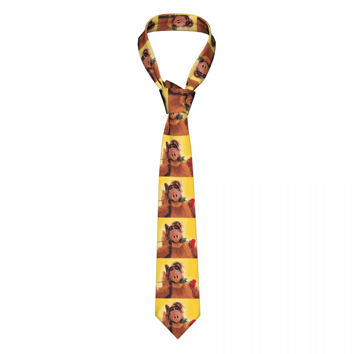 

Alf With Flower Necktie Men Personalized Silk Alien Life Form Sci Fi Tv Show Neck Tie for Party