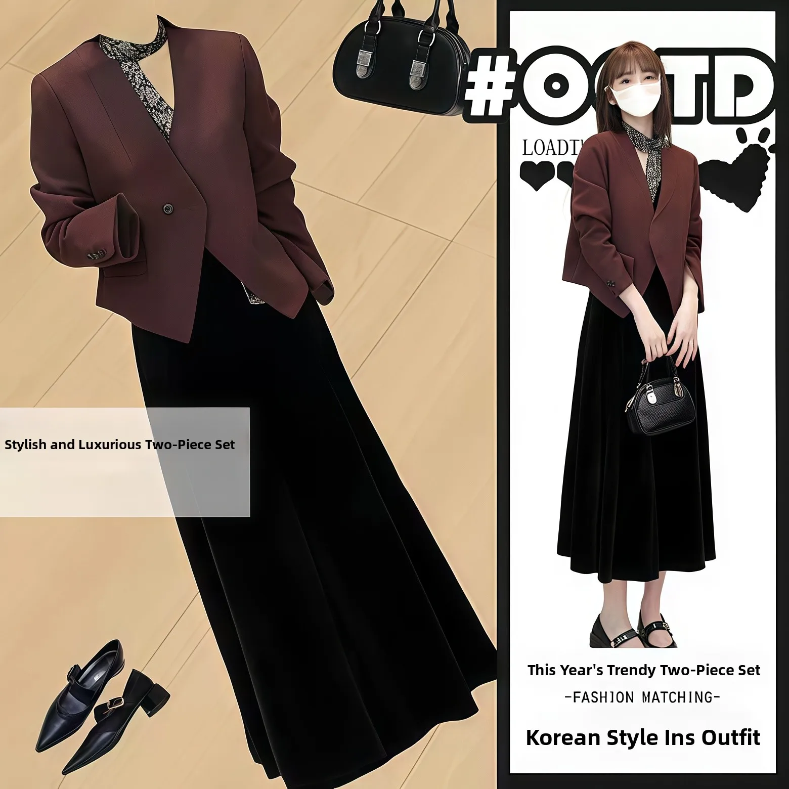 

Elegant American Style Women's Fashion Set Short Black Dress And Stylish Outerwear Autumn Winter New Arrival Casual Style