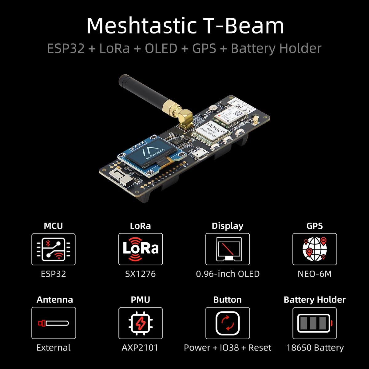 LILYGO T-Beam Meshtastic LORA32 868MHz ESP32 Placa de desarrollo WiFi LILYGO T-Beam Meshtastic LORA32 868MHz ESP32 Placa de desarrollo WiFi