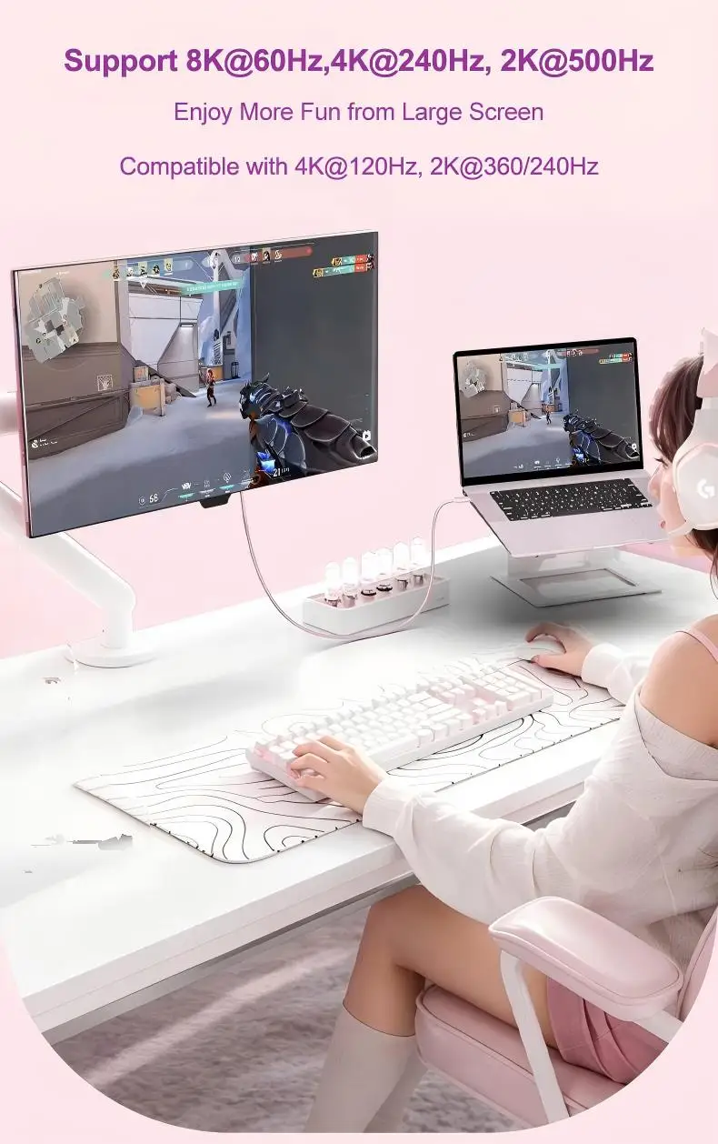 8K 60Hz USB-C zu DisplayPort Kabel, Thunderbolt 3/4 Typ-C zu DP Adapter 4K 240Hz für Valve Index HP Reverb G2 VR-Headset Laptop – Detail 5