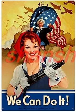 Tin Sign Vintage Chic Art Decoration Poster Rosie The Riveter We Can Do It WWII for Store Bar Home Cafe Farm Garage or Clu ASC