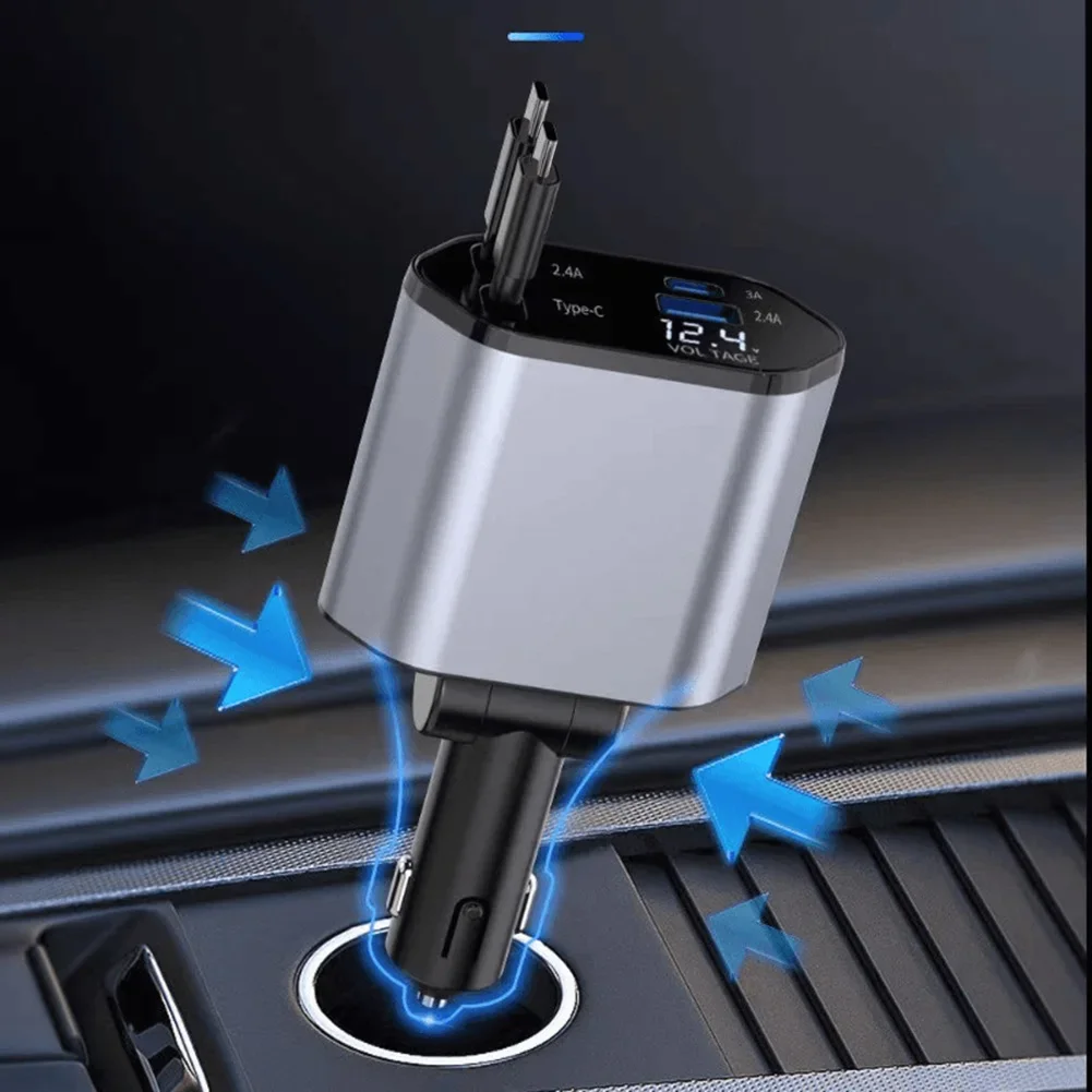 120W Charger 4 In 1 Car Charger In Car Charging Cable Length 80cm Over-Current Protection Short Circuit Protection