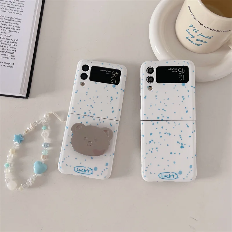 Cute Bear Stand Phone Case for Samsung Galaxy Z Flip 6 5 4 3 Protective Back Cover for ZFlip4 ZFlip5 ZFlip6 Case Shell