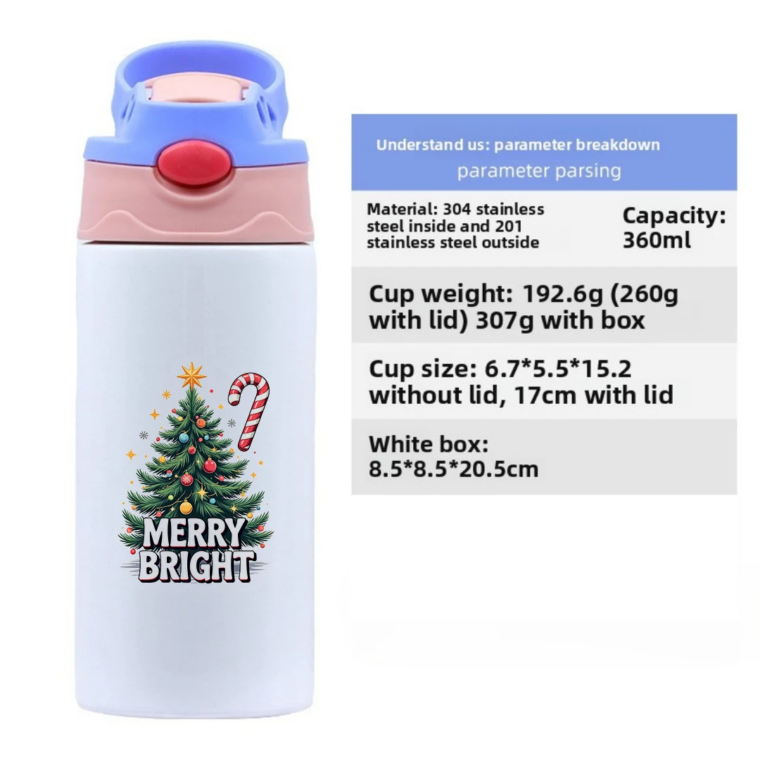 Tasse isolée en acier inoxydable 304, tasse en paille d'arbre de noël de dessin animé, bouteille d'eau isolée pour enfants, cadeau de noël indispensable et confortable