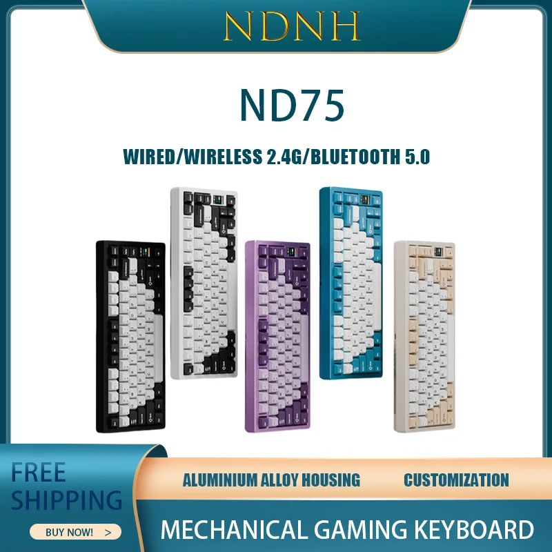 

Ndnh Nd75 Aluminum Lump Mechanical Keyboard Three-Mode Wireless Bluetooth Rgb Display Screen Quick Release Customization Game