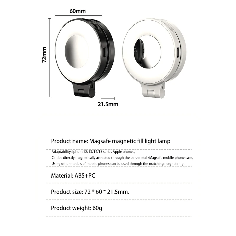 Magsafe Magnetic Mobile Phone Fill Light Portable Foldable Livestreaming Photography Vlog Led Pocket Selfie Lights with Mirror