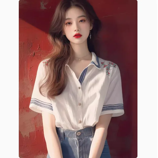 Striped Vintage Women's Blouses Korean Shirts FASHION Loose Summer Vintage Floral Short Sleeve Women Tops