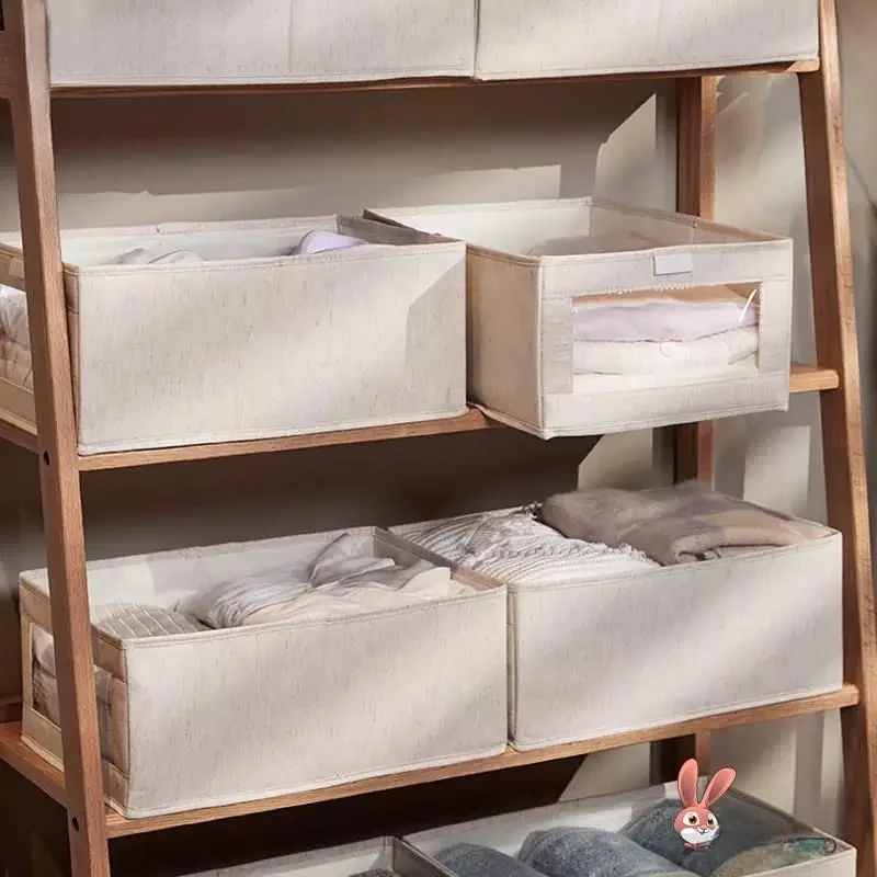 Caixa Organizadora de Roupas em Algodão e Linho para Calças, Suéteres, Meias e Roupas Íntimas - Cesto Organizador para Guarda-Roupa