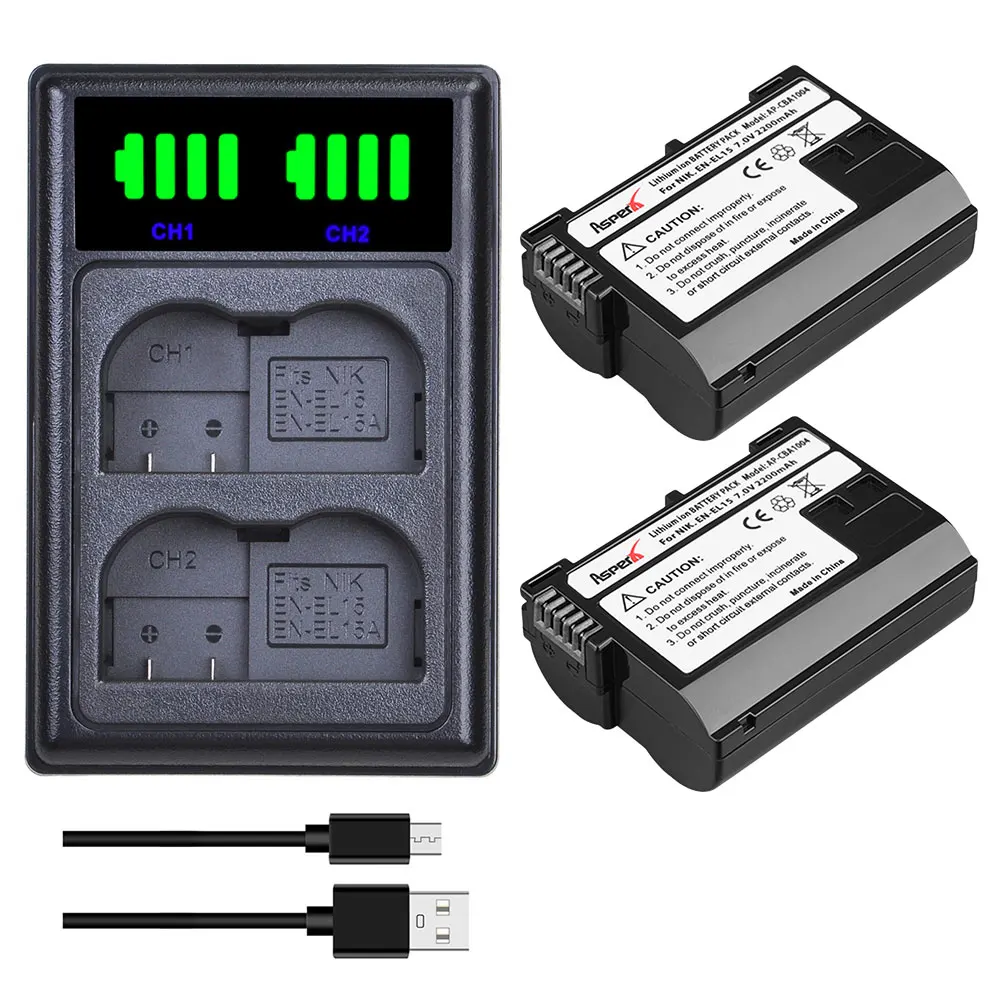 

2x EN-EL15 EN EL15 ENEL15 Battery Bateria + Charger For Nikon z5 z6 z6 ii d610 d750 d800 d810 d850 d7000 d7100 d7200 d7500