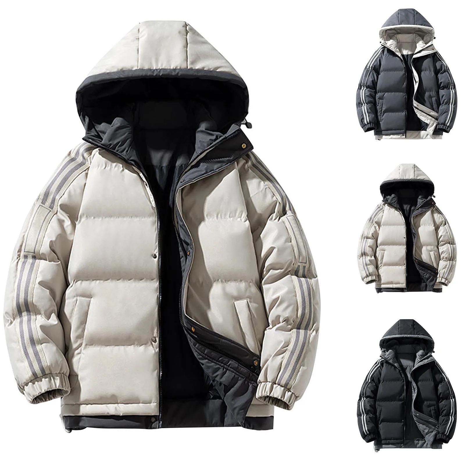 Fashion Men\'s Winter Hooded Jacket Puffer Parka Clothing 2024 New Fleece Lined Parka Outdoor Warm Snow Men\'s Long Padding Coat