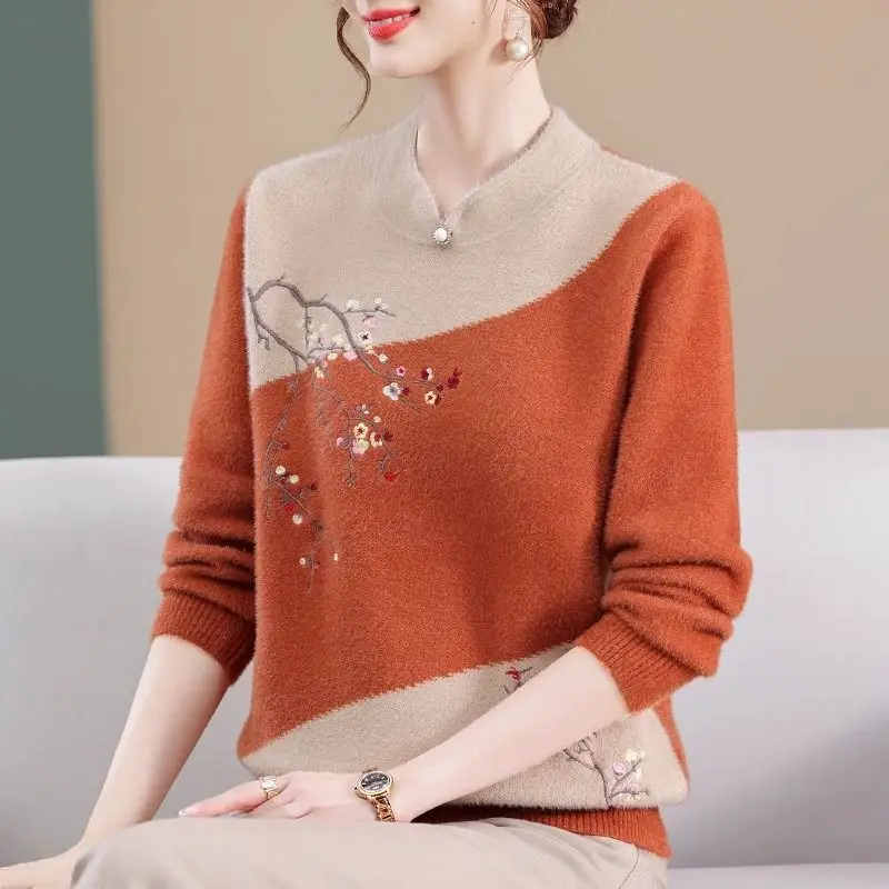 

Autumn Winter New Temperament Elegant Sweaters Fashion Chic Loose Soft Wool Warm Pullovers Women Vintage Embroidery Knit Jumper