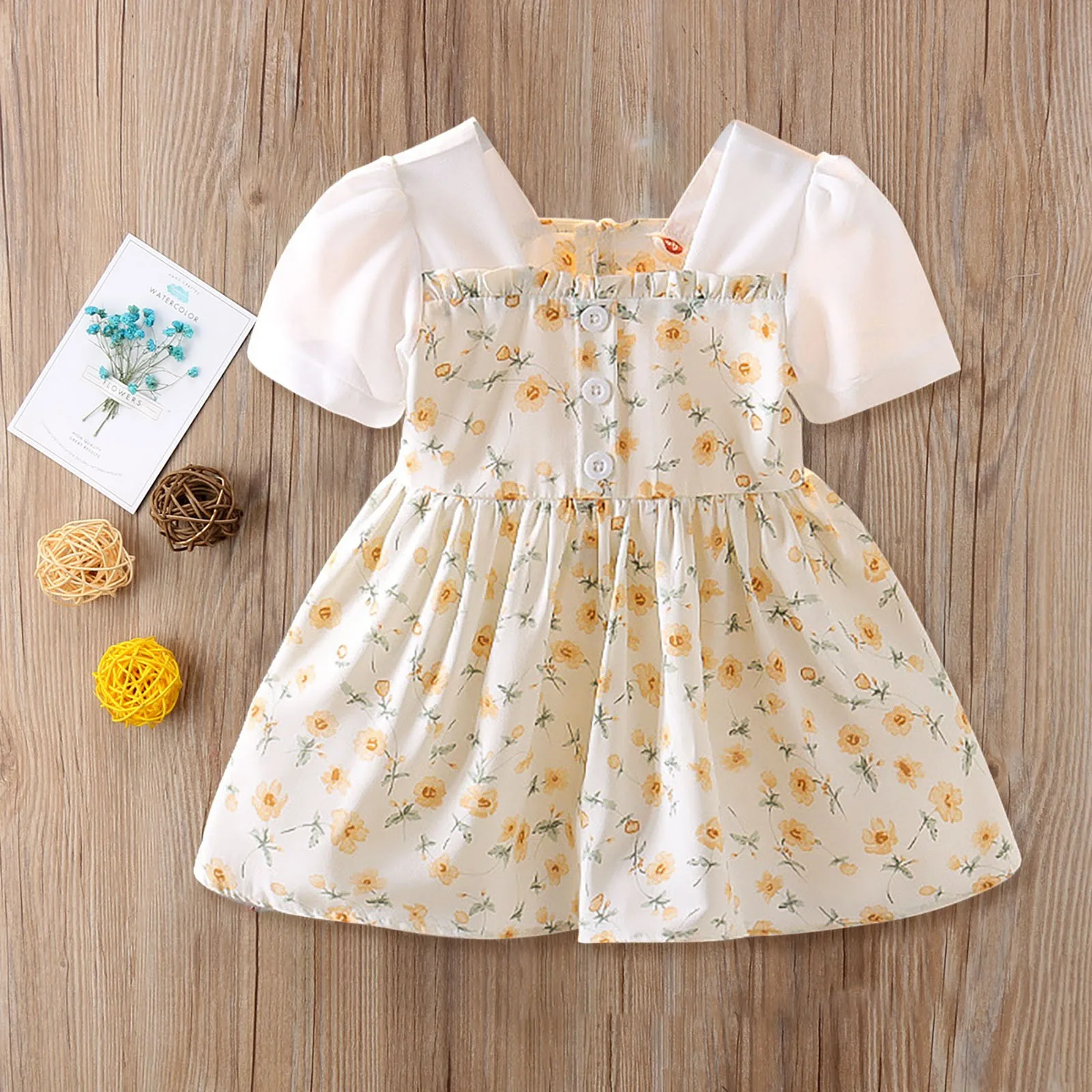 Summer Infant Baby Girls Dress Floral Printed Cotton Short Sleeve Stitching Princess Dress Toddler Baby Clothes For 0-3 Years