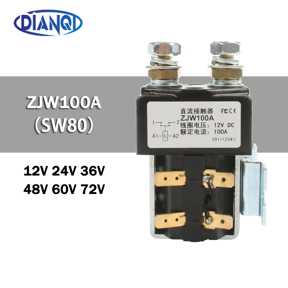 SW80 12V 24V 36V 48V 60V 72V 100A NO style DC Contactor ZJW100A for motor forklift electromobile grab wehicle car winch