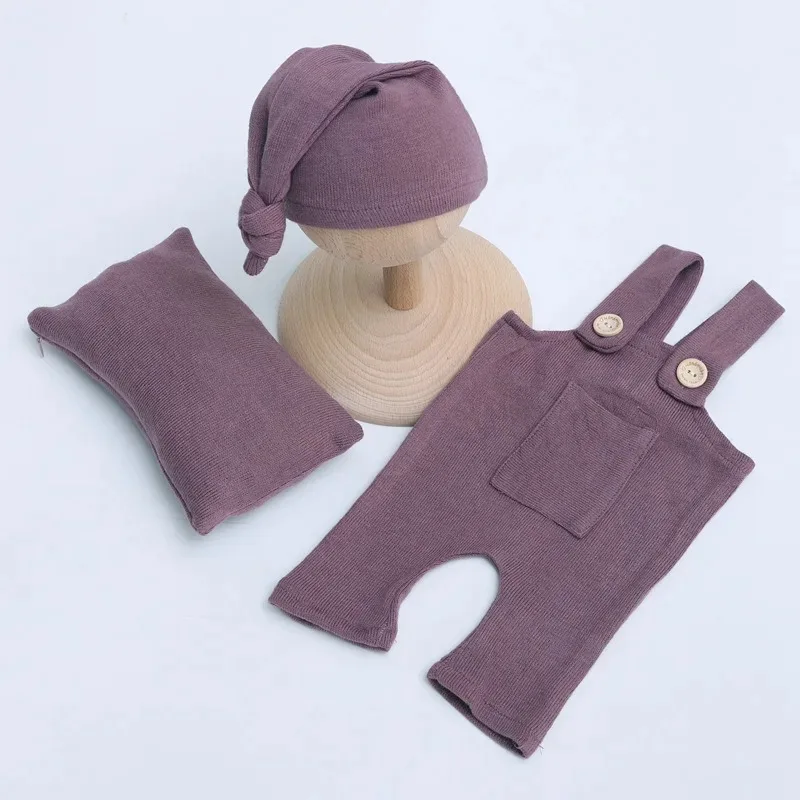 Shooting Photo Costume for Baby Casual Simple Soft Solid Color Hat+Overall Pant+pillow 3pcs/sets Newborn Photography Clothing