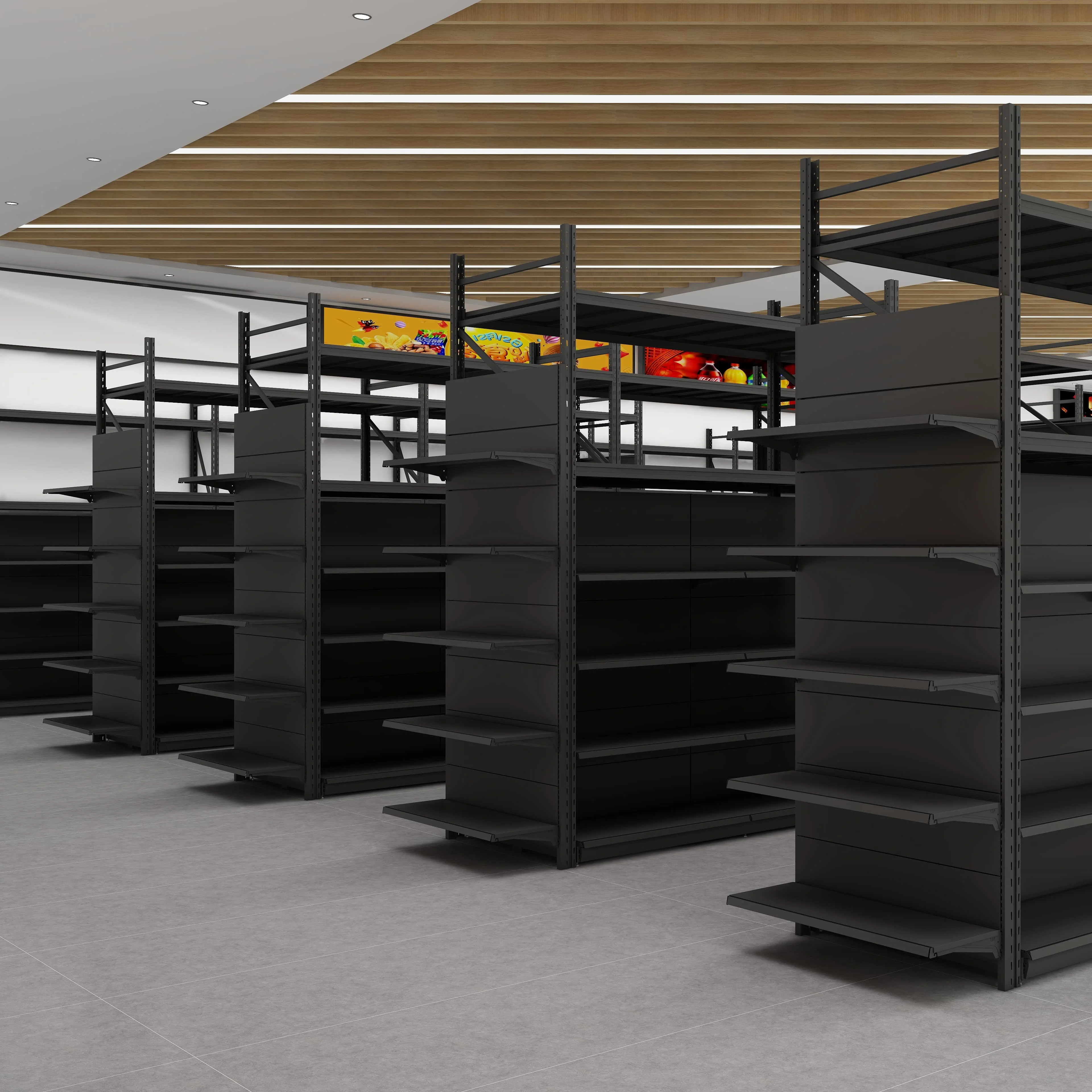 Large Heavy-Duty Double-Sided Metallic Shelves for Supermarket Storage and Display Custom Size