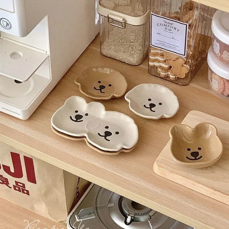 Kawaii Cartoon Ceramics Little Bear Sauce Dish Japanese Creative Household Seasoning Plate Sauce Salad Plate Table Decoration